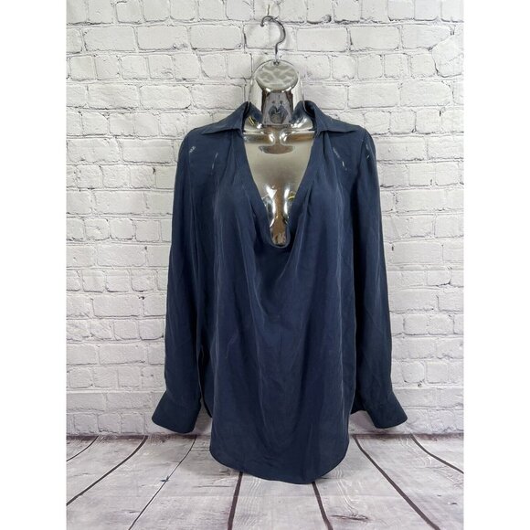 HAUTE‎ HIPPIE NAVY BLUE SILK COWL NECK TOP BLOUSE SIZE sz S - Picture 2 of 8